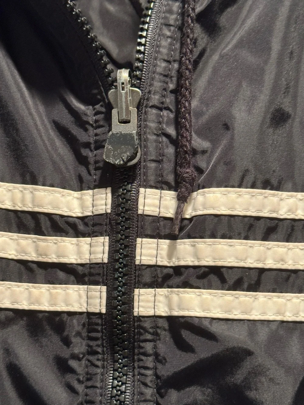 Vintage Adidas Black Hooded Reversible Hooded Puffer Jacket with White Stripe